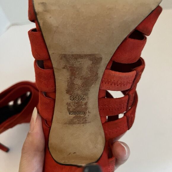 ALEXANDER WANG Red Suede STRAPPY BRITT MULE Sandals Pump Heels SZ 39.5 US 8.5 - Picture 12 of 13